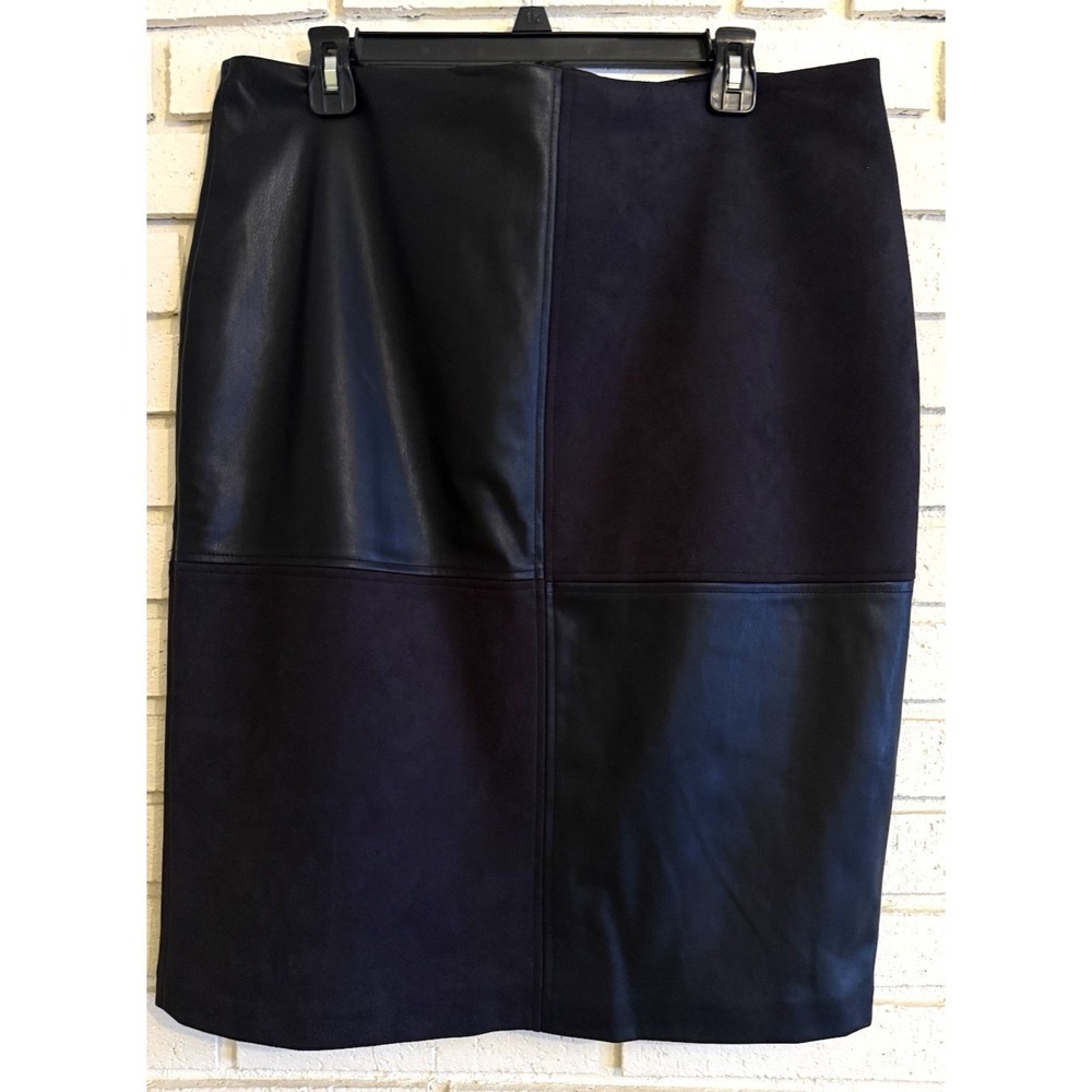 Ivanka Trump Faux Suede Pencil Skirt with Slit Womens Sz 16 Black Knee Length
